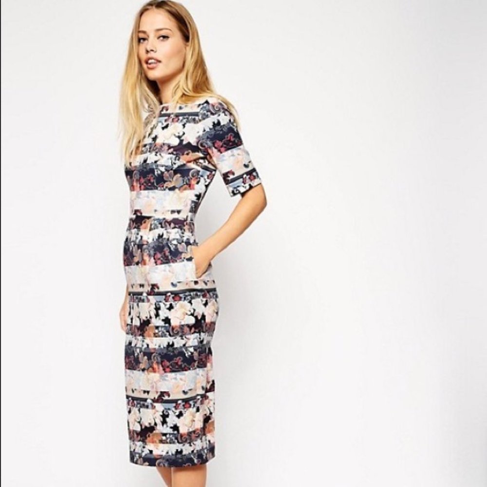 SOLD Asos wiggle midi dress with pockets paisley